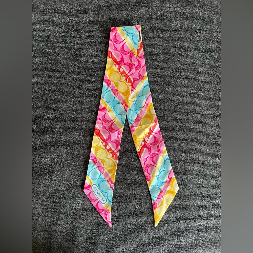 Coach Skinny Scarf / Headband Multicolor 100% Silk